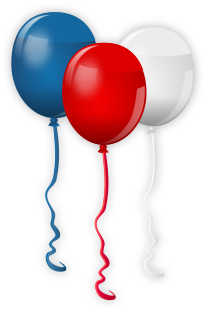 Red, white, and blue helium balloons.